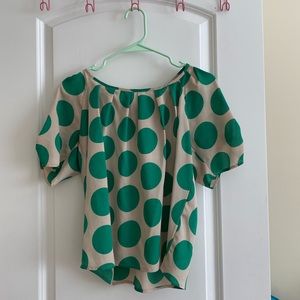 Green & White polka dot blouse
